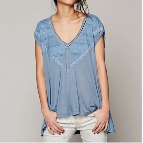 FREE PEOPLE ABIGAIL LACE TRIM JERSEY TOP - Picture 3 of 8